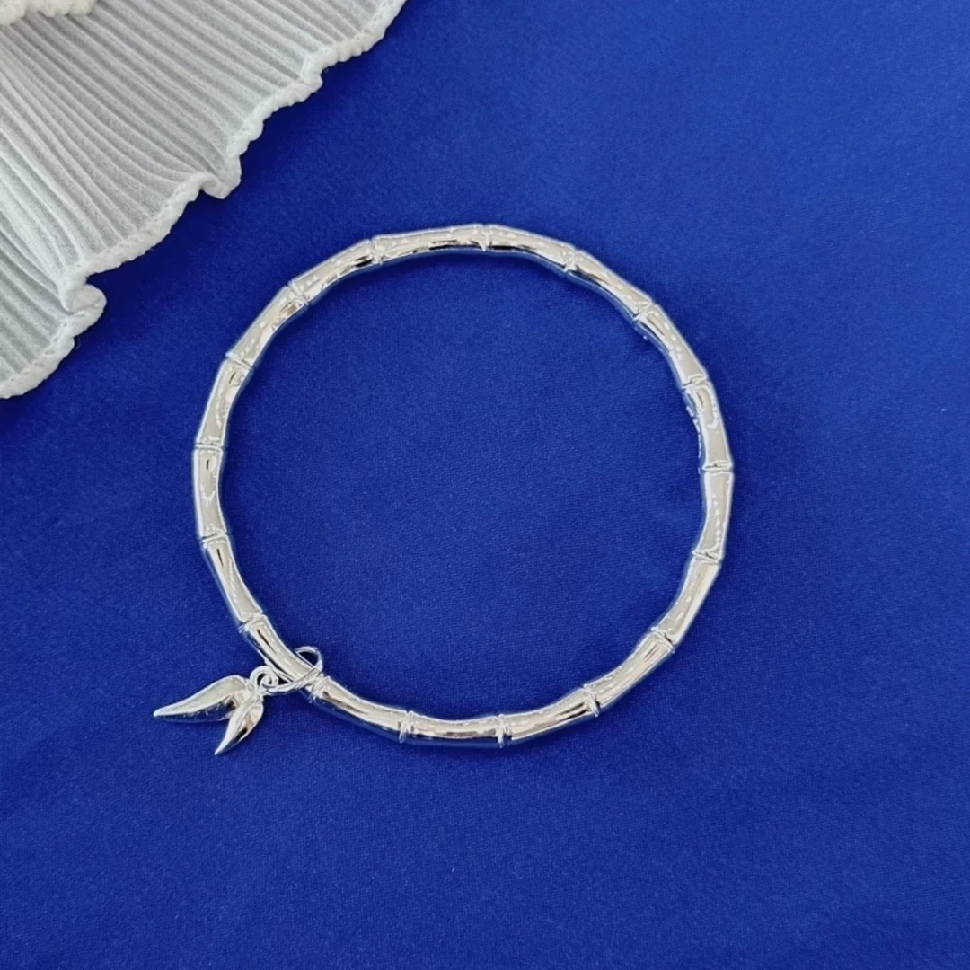 足银手镯 足银手镯 19号 竹节竹叶闭口实心足银手镯