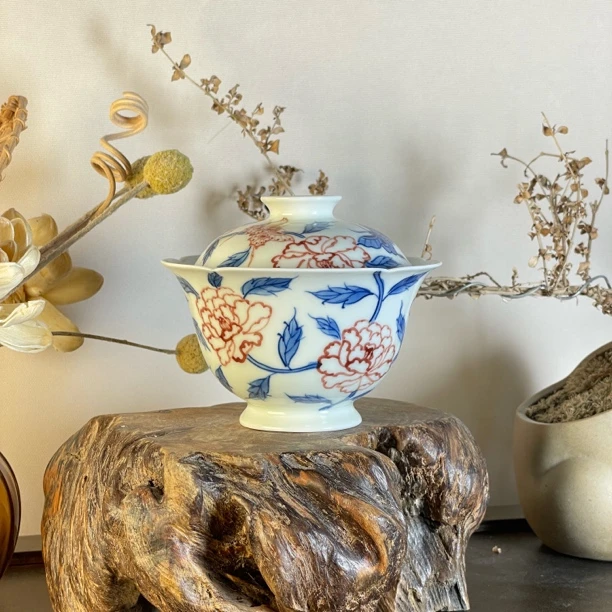 雨溪 牡丹蝴蝶盖碗 10234