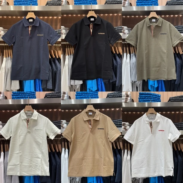 未使用 BURBERRY/博柏利 男士经典条纹翻领刺绣字母短袖Polo衫
