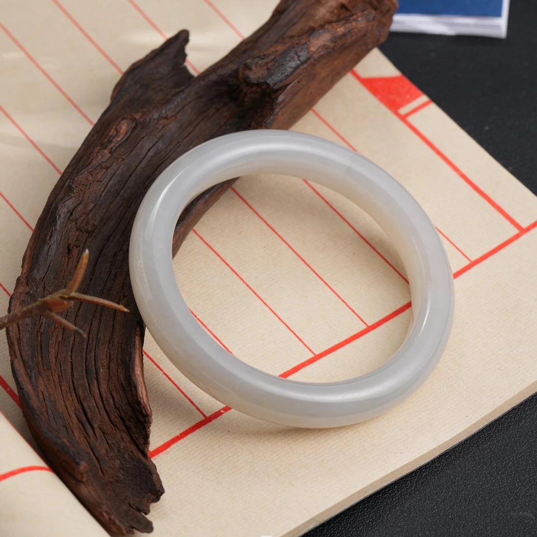 【鑫浩】新疆和田玉烟紫烟青暖色手镯一条 时尚百搭镯子精美气