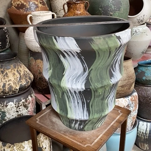 紫砂花盆口31高度36绿色