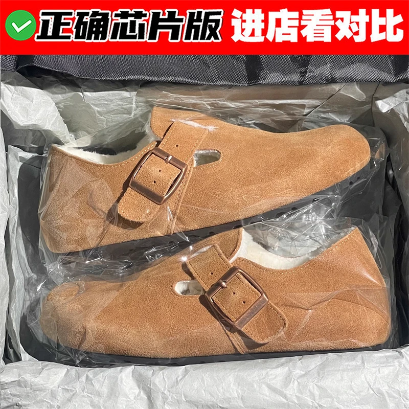 真皮勃肯鞋半拖男2025春秋新款懒人鞋一脚蹬软木厚底休闲鞋女加绒