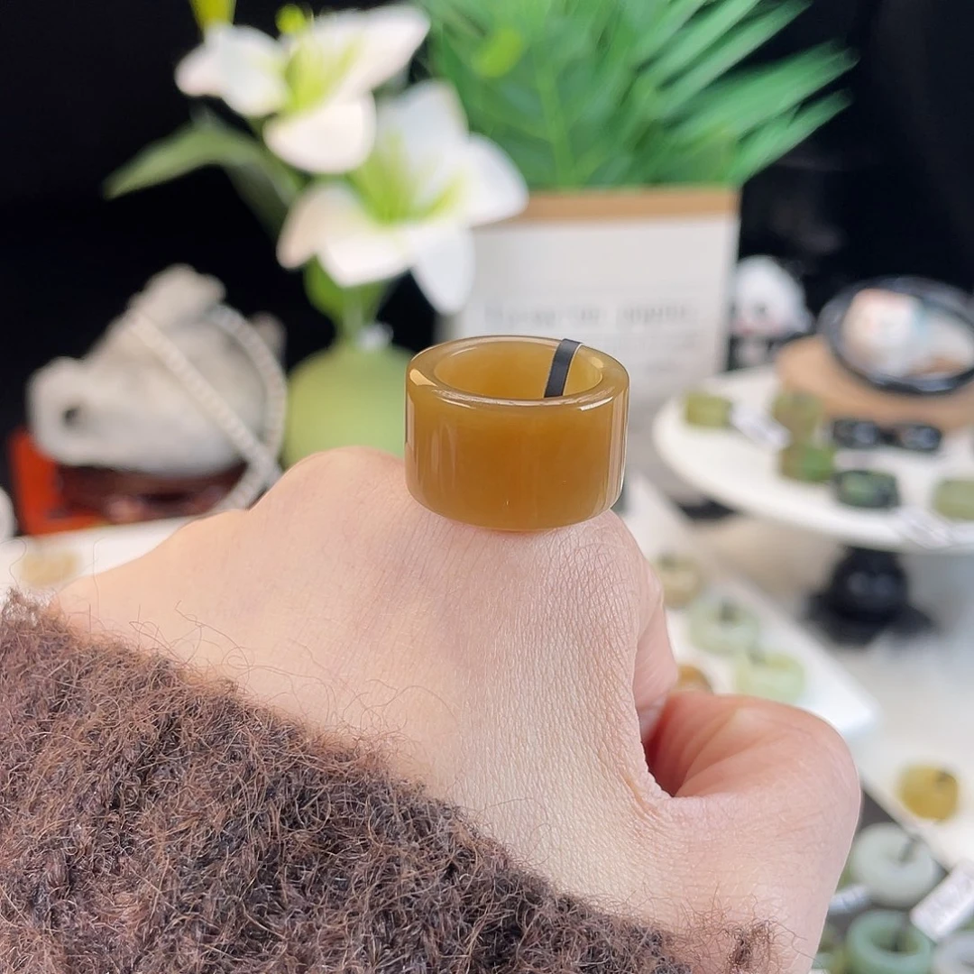 和田玉未镶嵌戒指E60红糖圆切16.3带24h