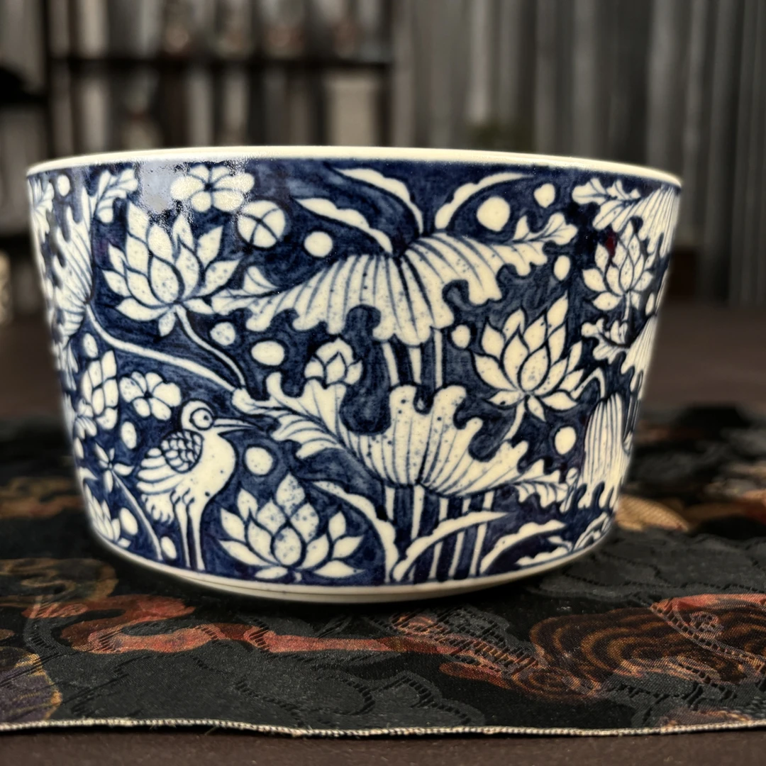 幽蓝溪堂景德镇陶瓷全手工手绘仿元二号釉水洗