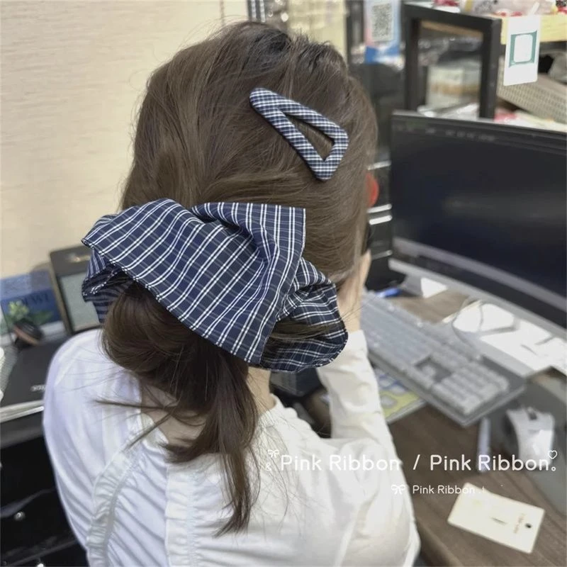 韩系蓝格子布艺方巾大肠发圈2025新款百搭丸子头马尾发绳发饰头饰