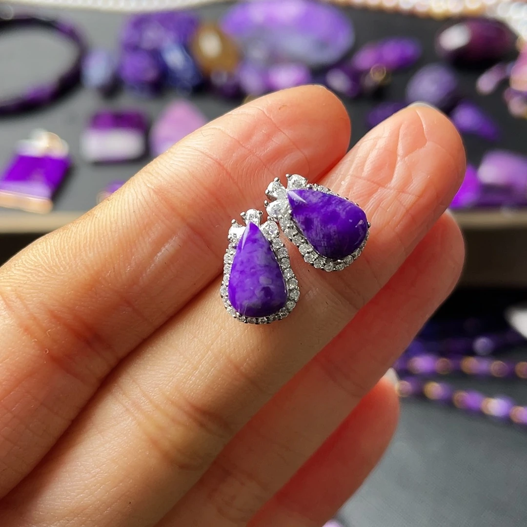 苏纪石（舒俱来）耳钉银S925镶嵌