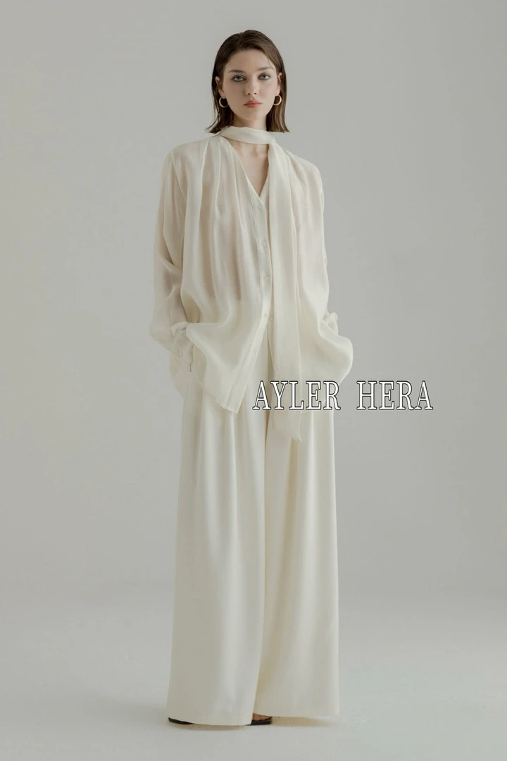 赫拉双飘带V领显瘦衬衣 H6838（福福）