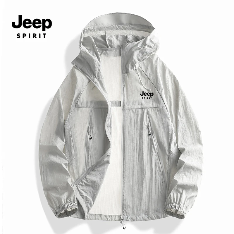 JEEP男士夏季UPF50+防晒衣夏季薄款透气冰丝防紫外线户外工装外套