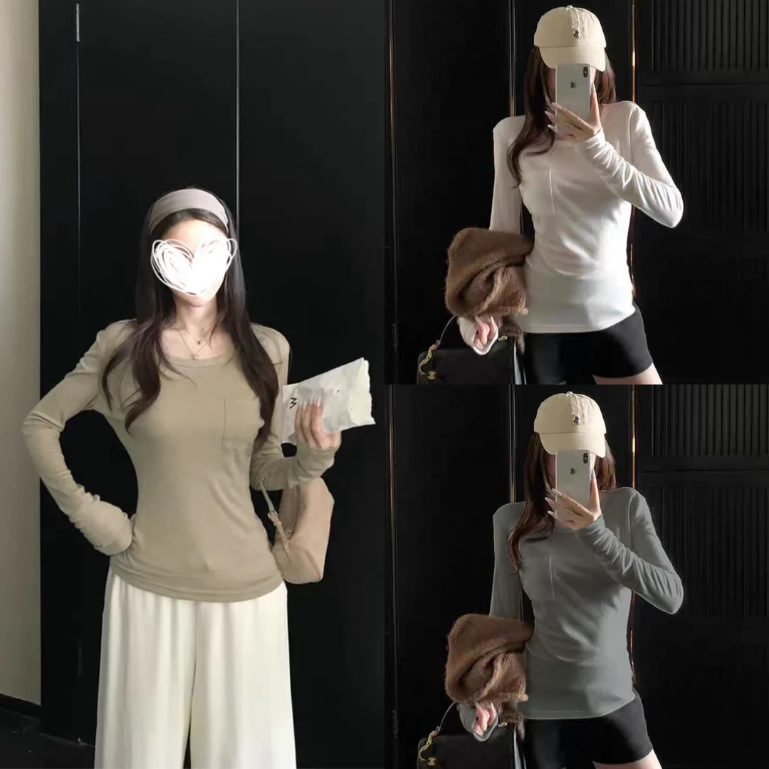 MosesQueen/魔西女王秋冬新款ins纯色打底设计感修身显瘦上衣