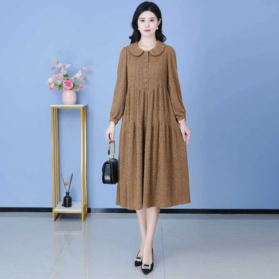 【SJYF2113】秋季新款连衣裙中长款气质中式收腰印花修身女装连衣裙