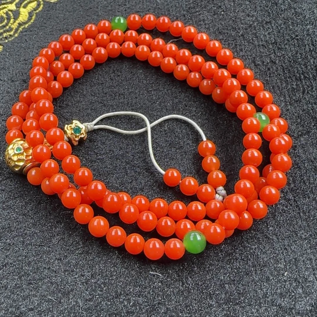 南红玛瑙未镶嵌手串冷水河6.7mm柿子红多圈