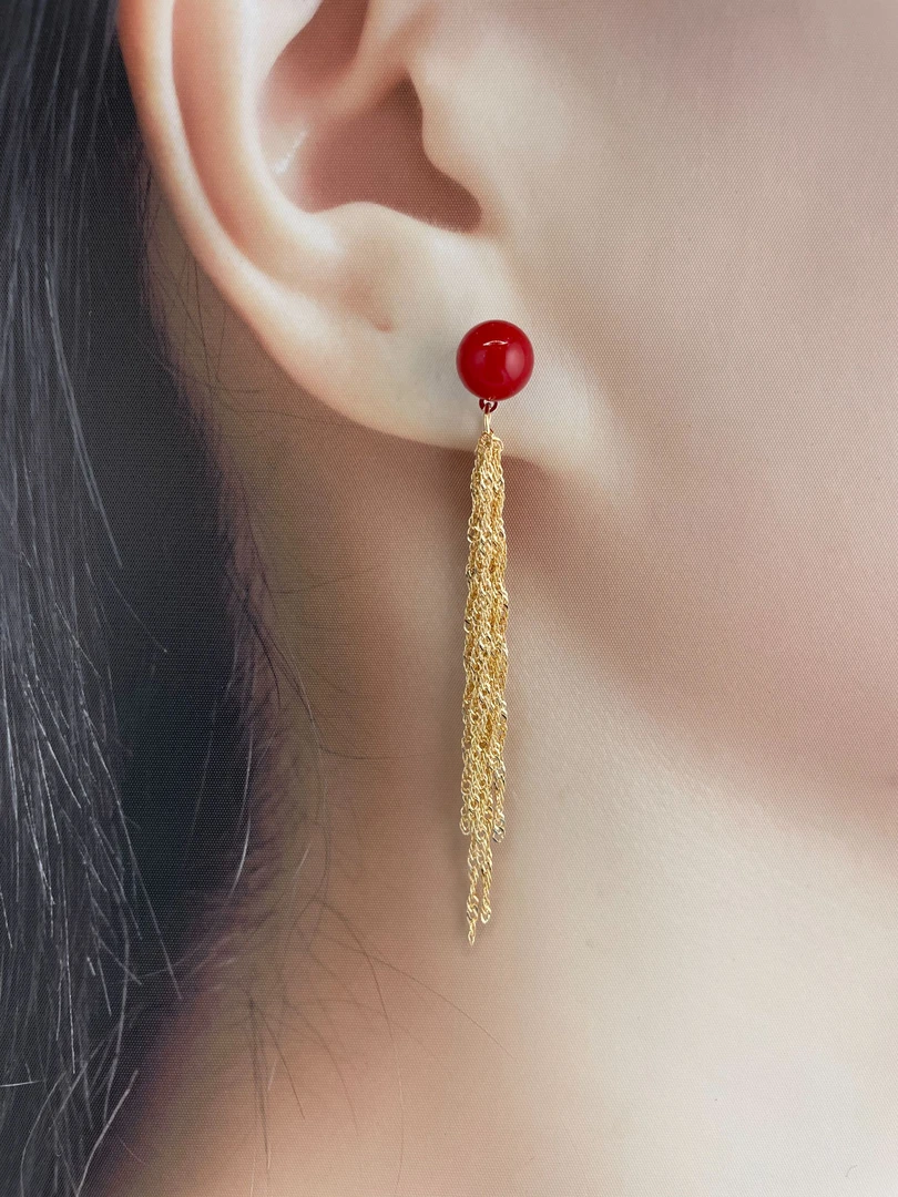 铁合金耳饰 法式轻奢流苏红珠珠耳饰