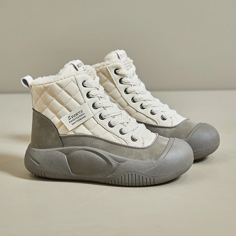冬季休闲拼色休闲风雪地靴高帮棉鞋女平跟运动休闲鞋5218