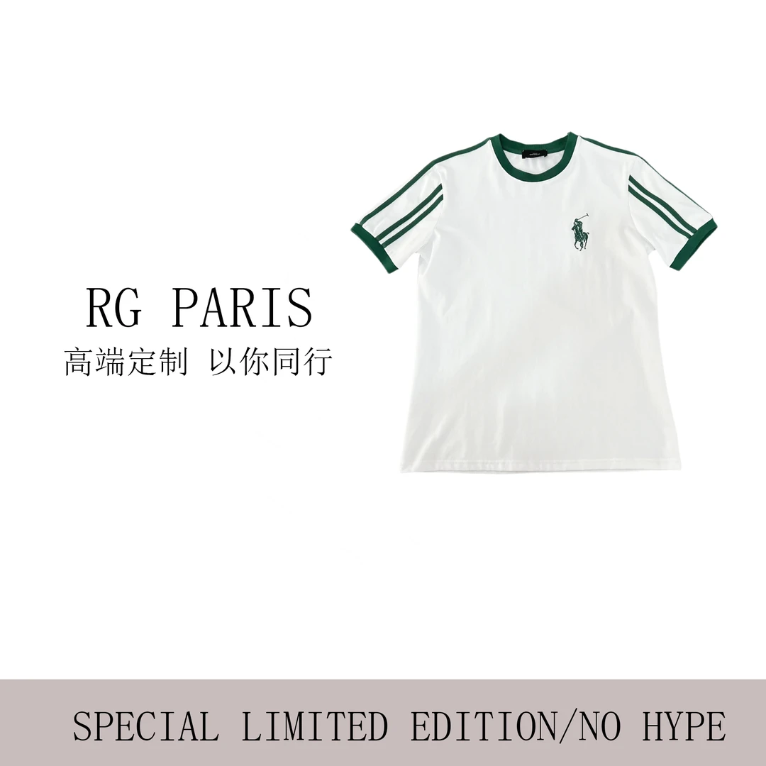 夏季新款拼接织带刺绣撞色圆领短袖T恤轻奢潮牌男装