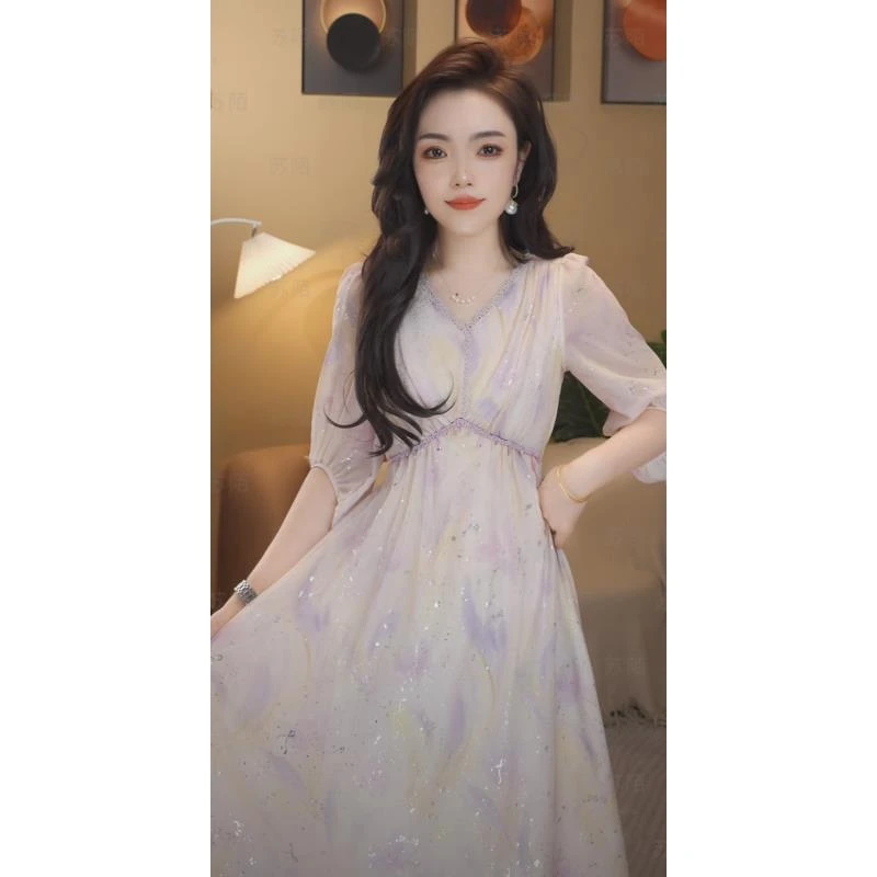 苏陌温柔风法式甜美裙子显瘦夏季淑女气质收腰优雅公主连衣裙