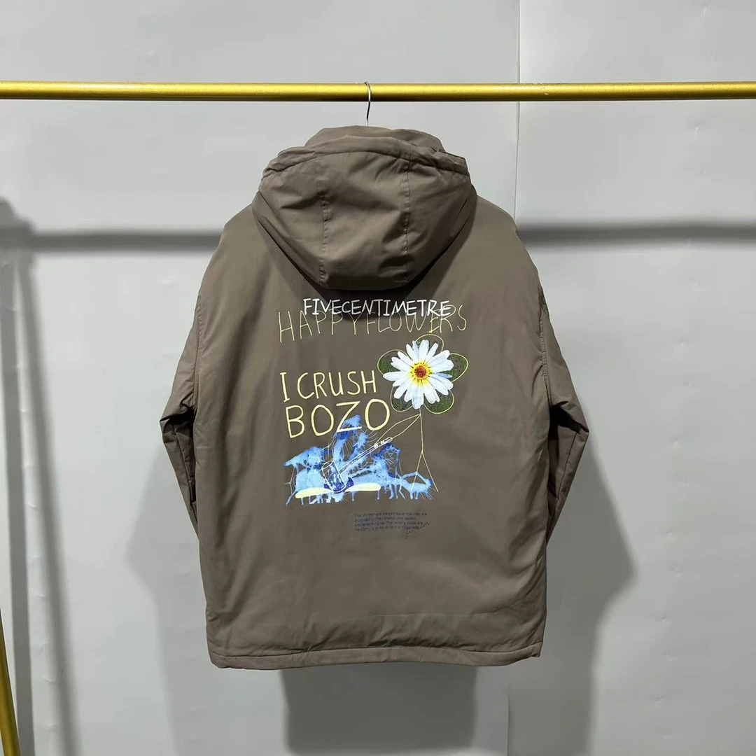 【羽】 25秋冬新款男士棕色后背字母图案连帽羽绒服 DNU02