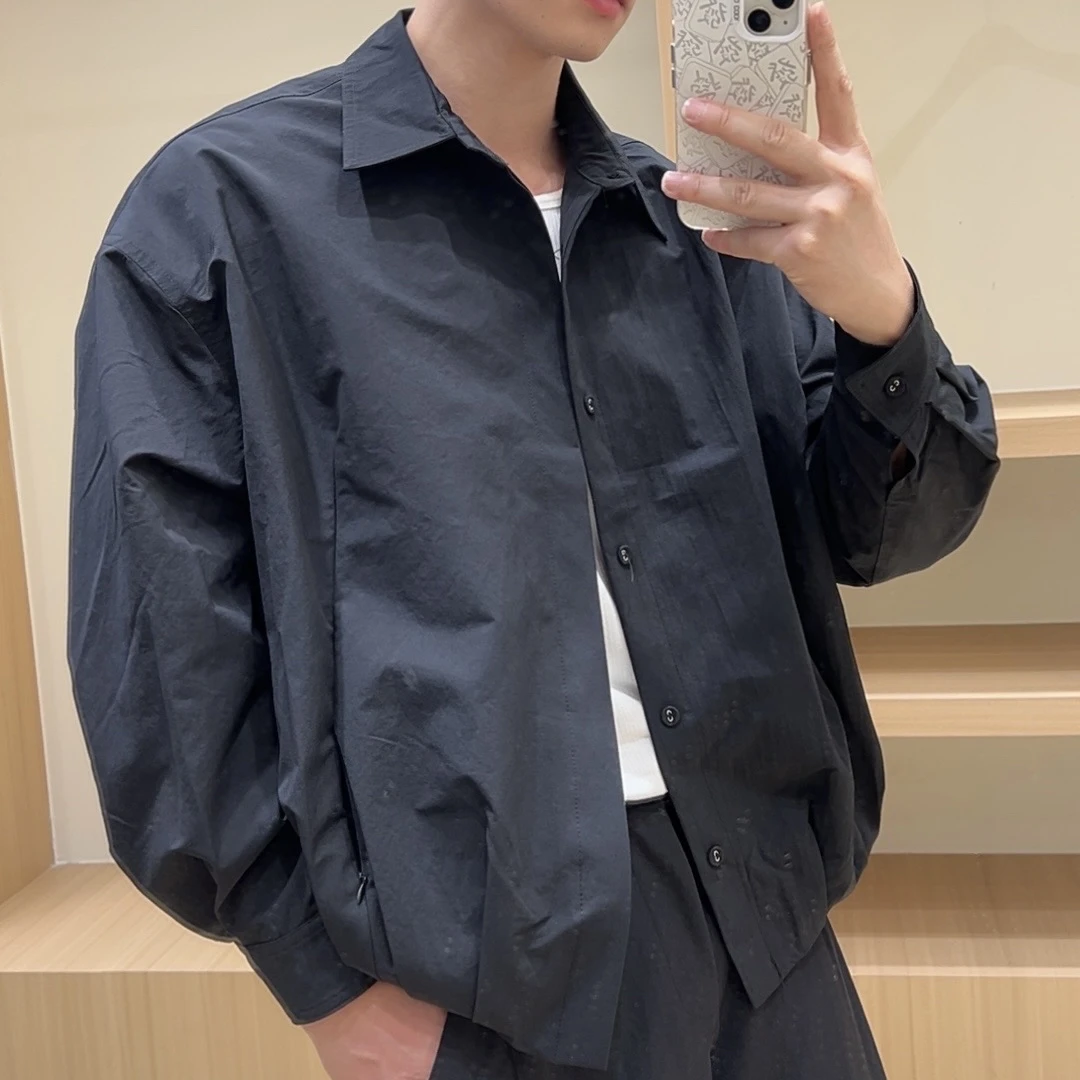 早秋短款下摆抽绳休闲小众设计衬衫短外套男士通勤