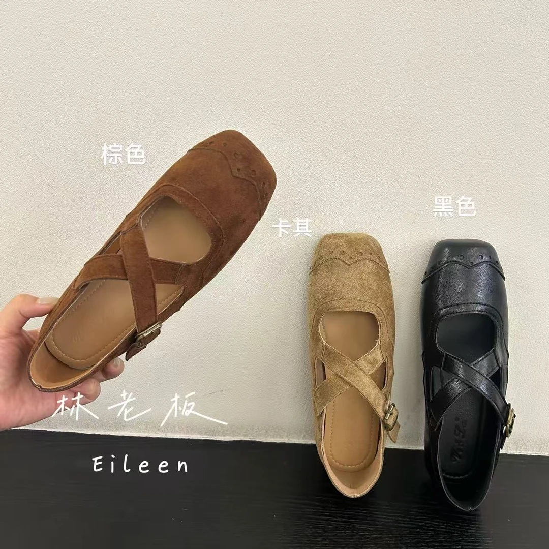 单鞋方头交叉松紧带芭蕾舞浅口平底玛丽珍鞋女软软的 1123-7
