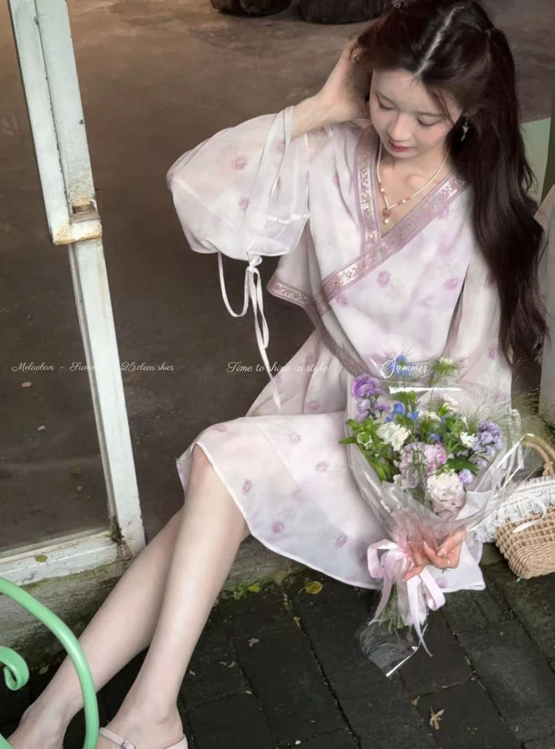 妖精的美美【藤花铃】自制重工刺绣汉服改良小套装