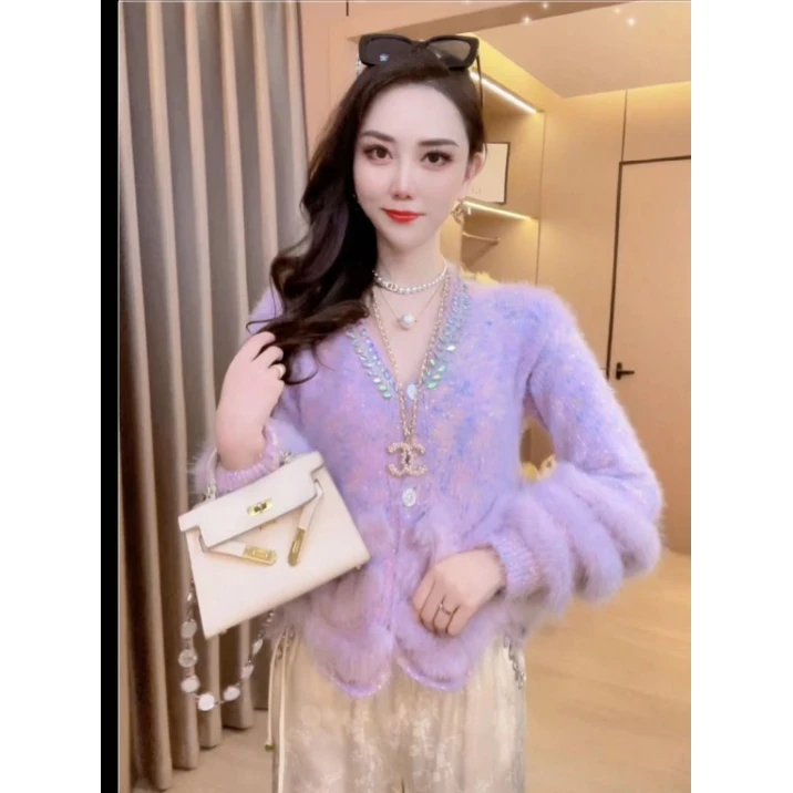 【华丽女主】重工钉珠轻奢百搭显瘦针织开衫外套女