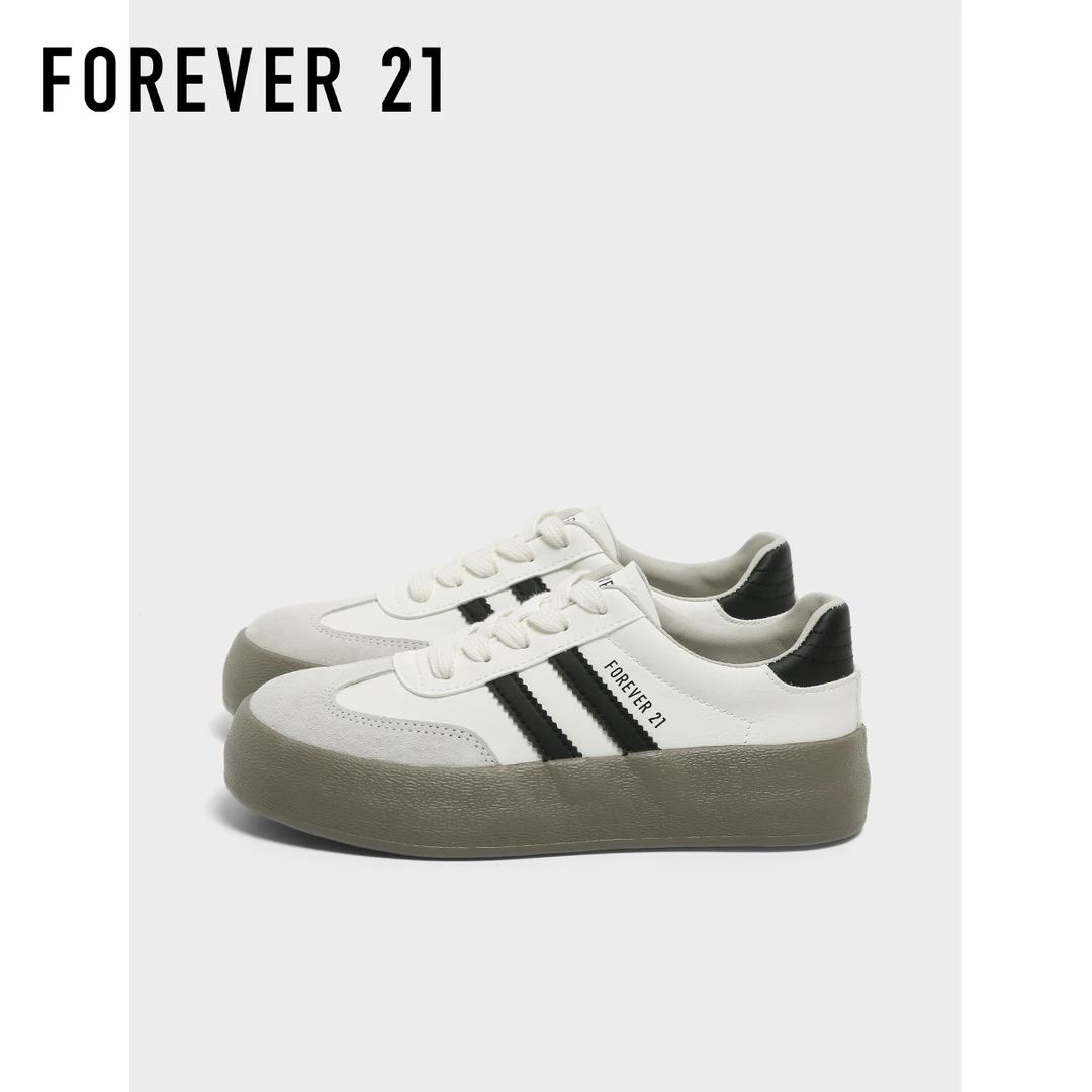 F21真皮厚底德训鞋情侣2025新秋季增高平底时尚透气休闲小白板鞋