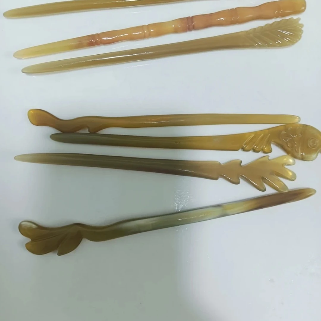 天然牛角加长发簪民族风簪发自然女复古/宫廷简约复古日常发簪