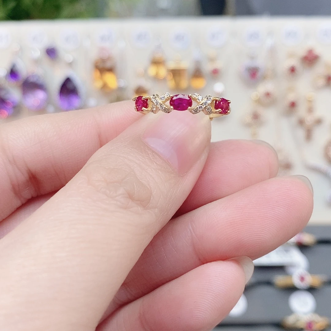 戒指红宝石银S925镶嵌