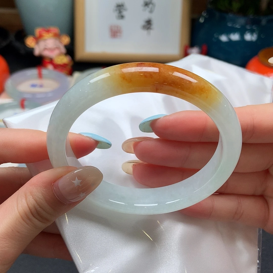 翡翠未镶嵌手镯焦糖黄8号