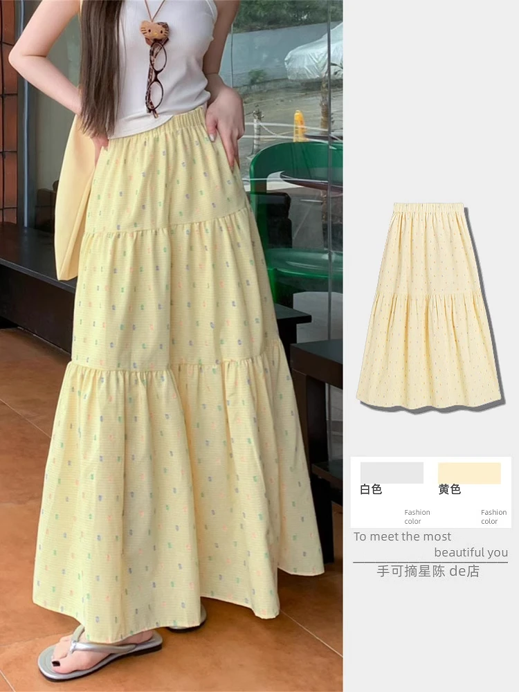 多巴胺彩色波点蛋糕半身裙女2025新款高腰设计感小众A字大摆长裙