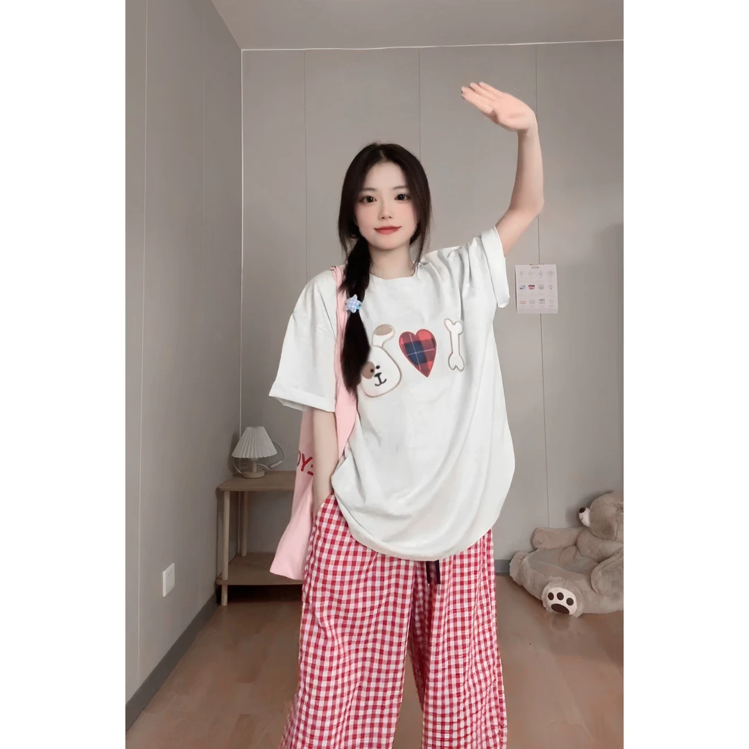 新款韩版设计感印花休闲短袖T恤女纯棉百搭宽松显瘦半袖上衣