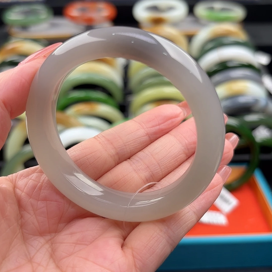 和田玉未镶嵌手镯满圈香芋紫51.5