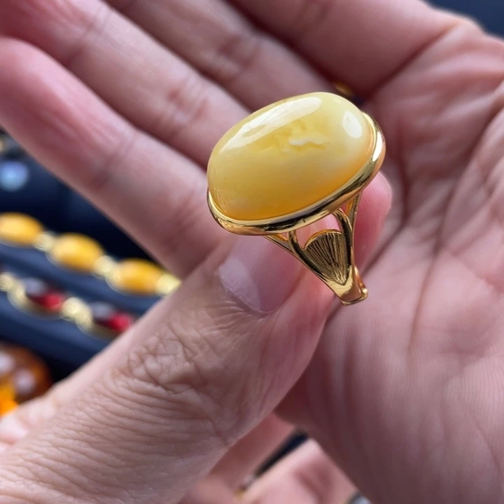 蜜蜡戒指银S925镀金镶嵌九****)