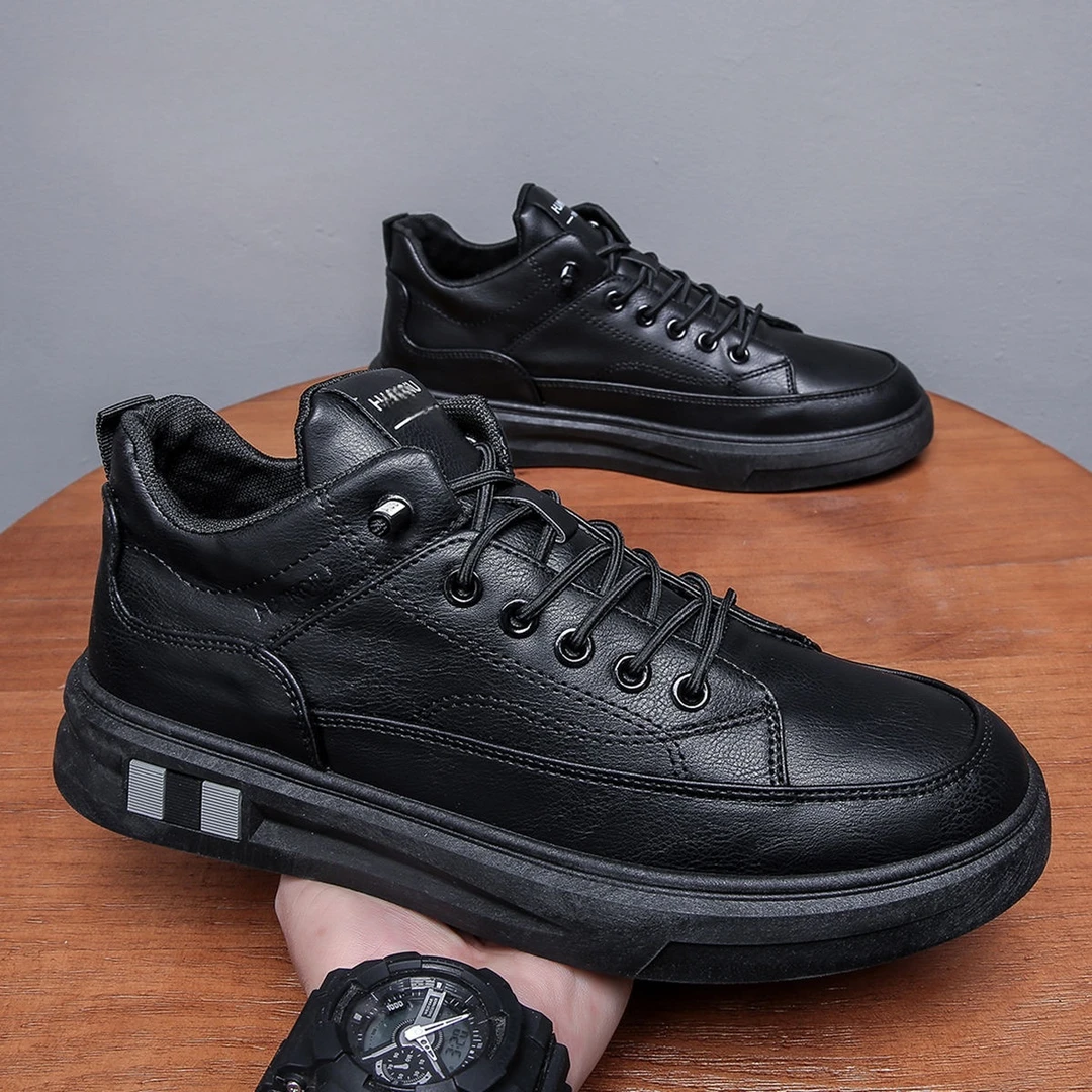 休闲格子松紧带中帮运动休闲鞋防脏时尚休闲鞋防滑运动皮鞋男子