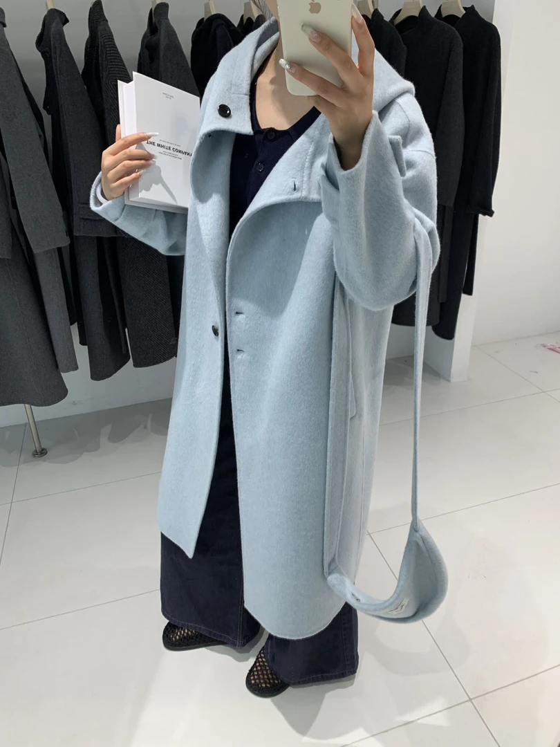 【法科家】2025新款包包连帽款长羊毛双面大衣时尚千金风宽松百搭