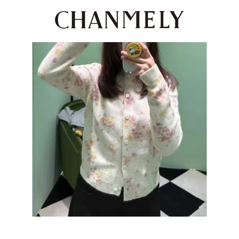 【CHANMITY】25/FW灵动浪漫碎花温柔羊毛开衫外套025876