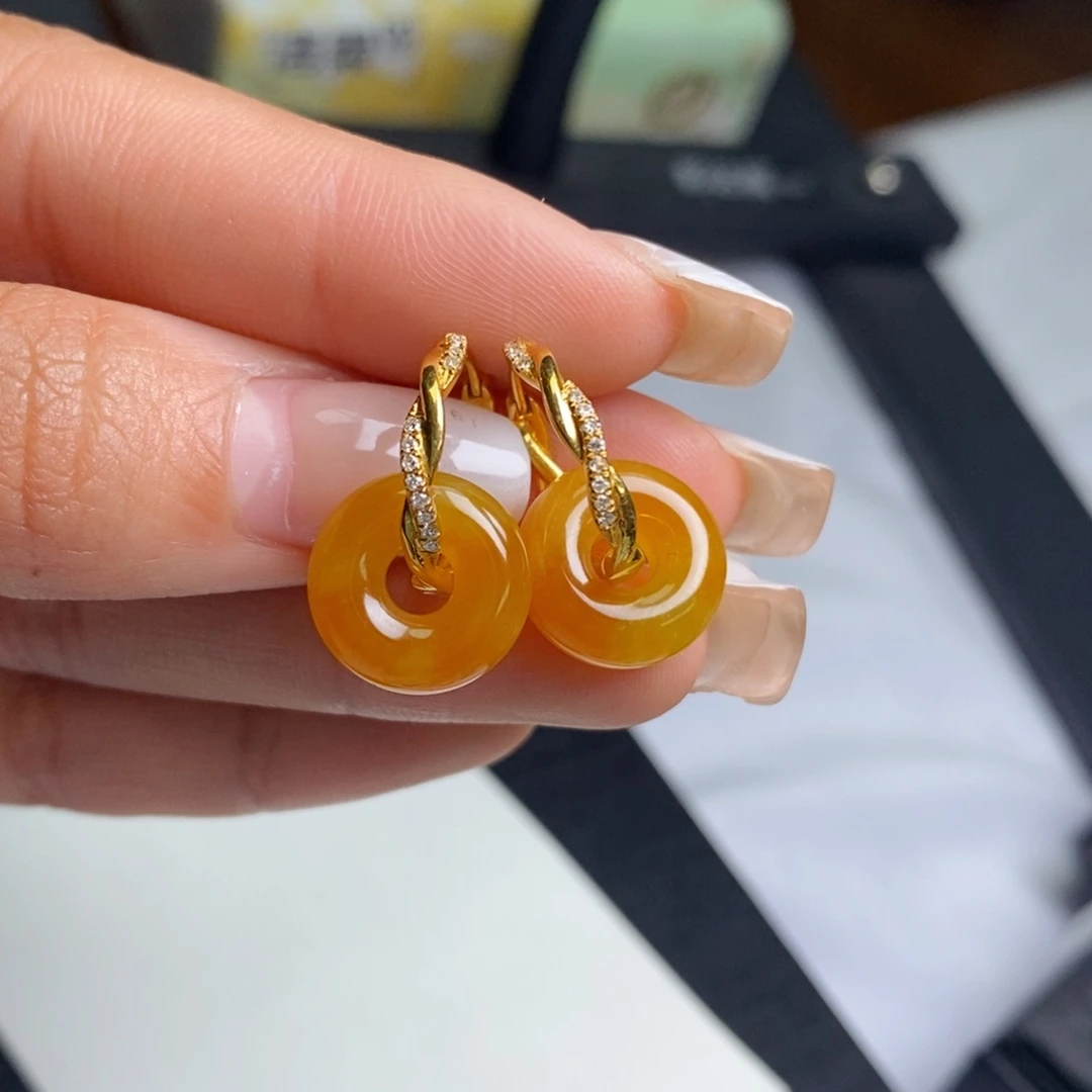 翡翠耳饰18K金镶嵌设计款麻花耳包➕面包圈圈