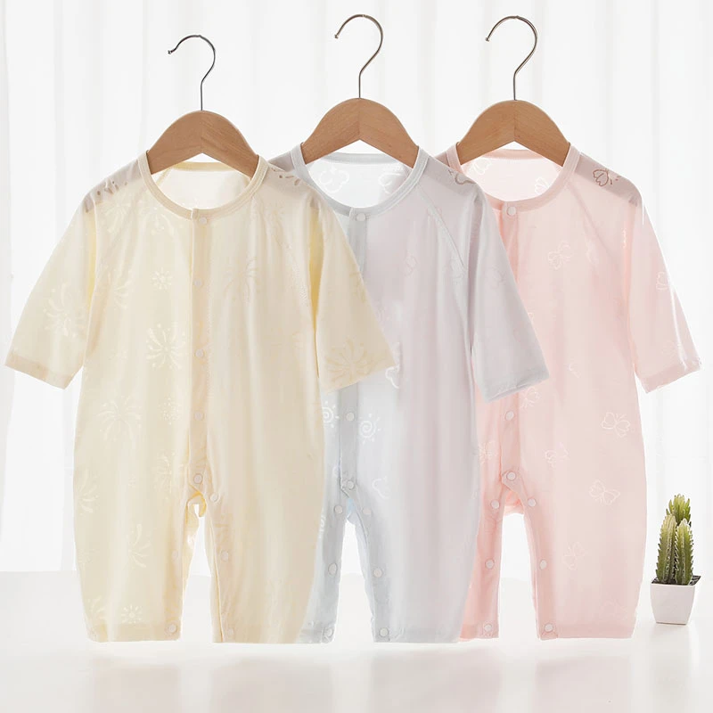 【新款】2025年莫代尔烧花夏季长袖婴儿透气薄款哈衣连体衣