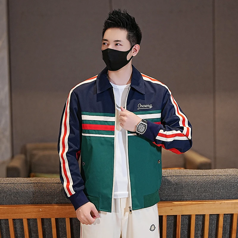 2025秋季时尚潮牌字母刺绣夹克男士潮流个性帅气修身外套夹克格子