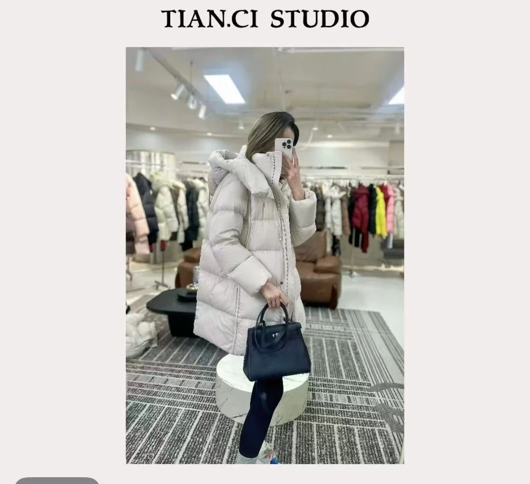 【真90绒】云朵泡芙连帽休闲中长羽绒服加厚保暖纯色外套