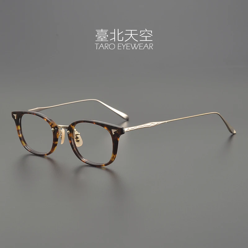 过目不忘  中金玳瑁色日本超轻纯钛女复古猫眼近视椭圆板材眼镜框