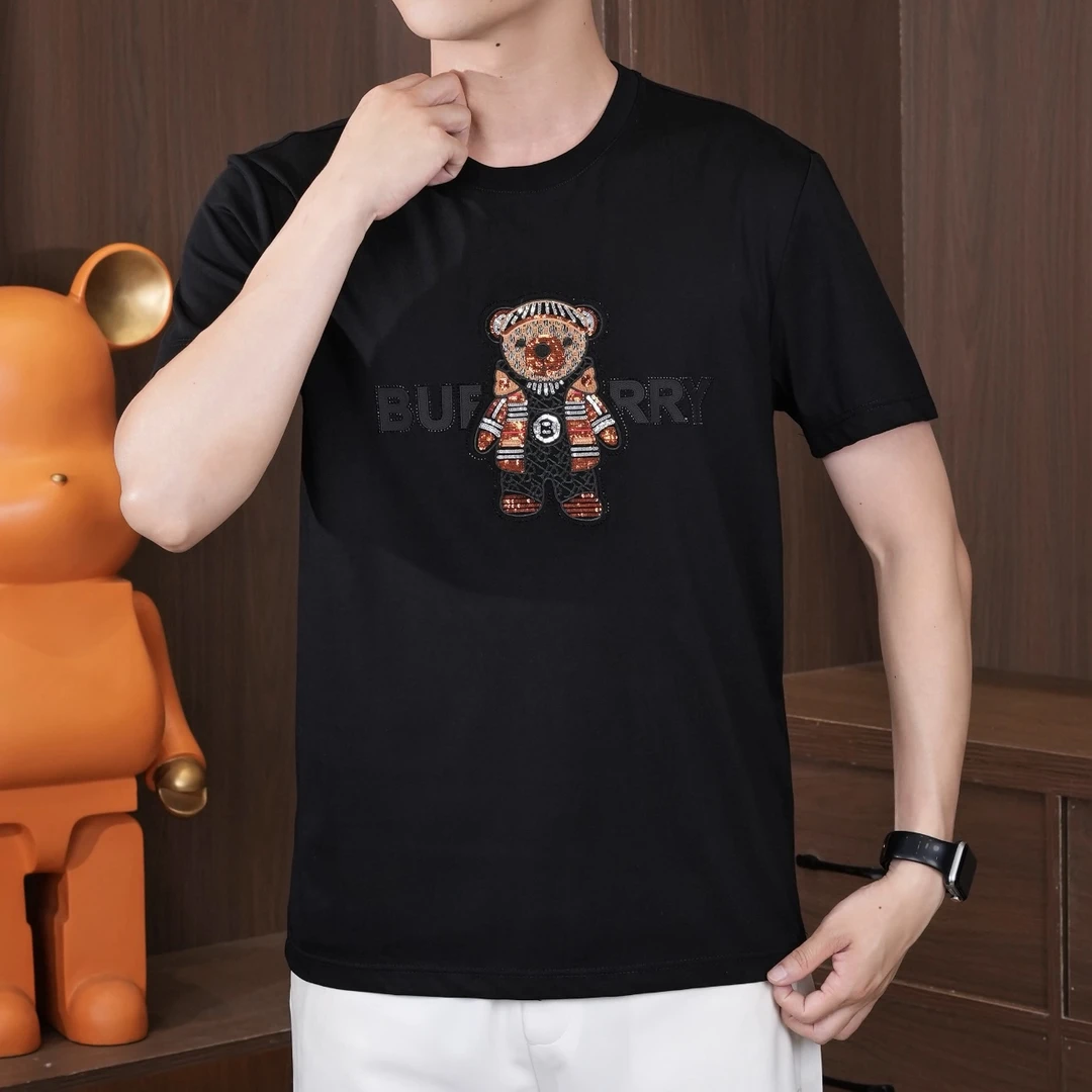 2025男士夏季圆领T恤时尚修身小熊短袖上衣