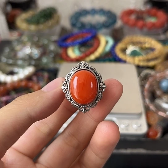 南红玛瑙戒指合金矿坑73