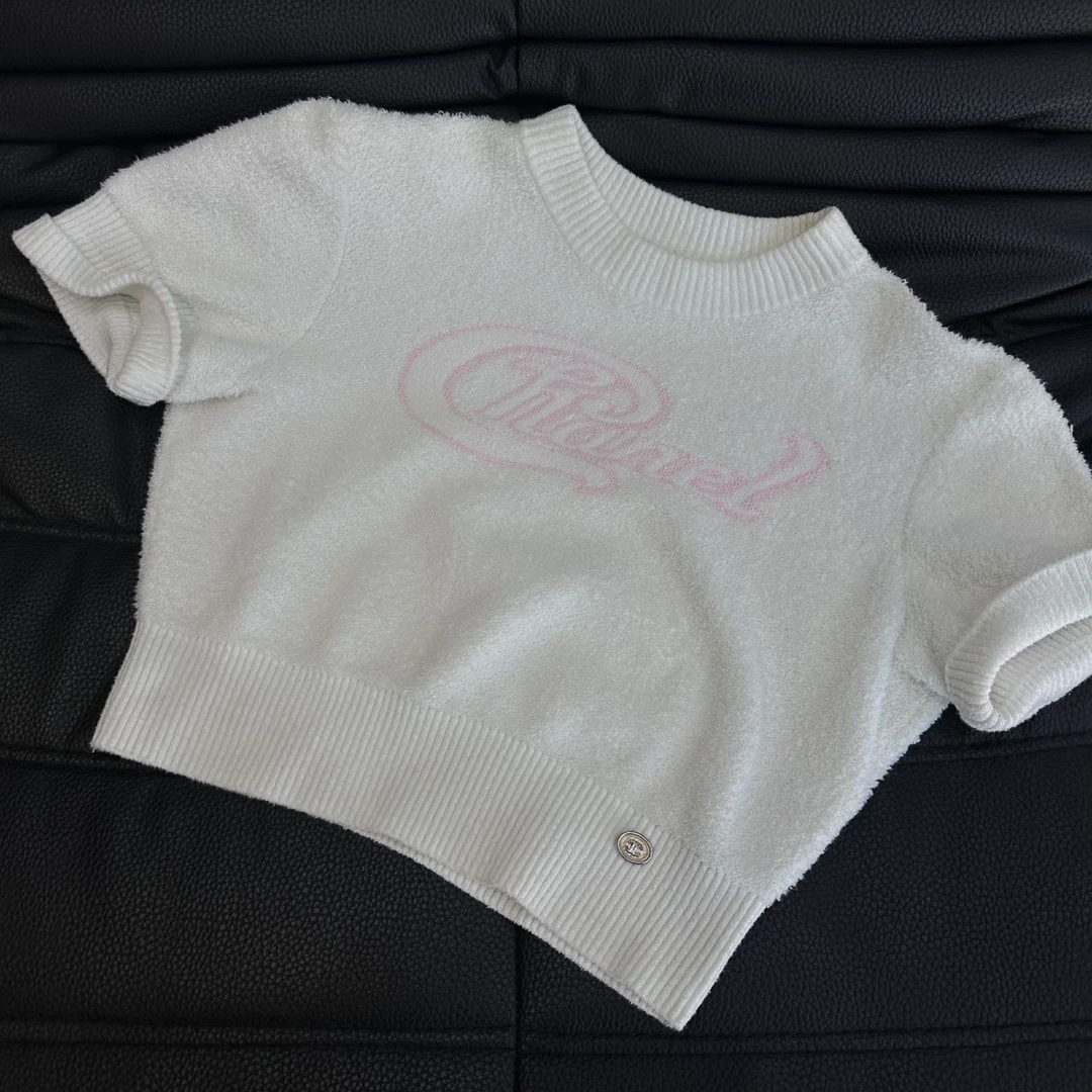 95新 Chanel/香奈儿  21S春夏系列毛巾料刺绣针织短袖 36码
