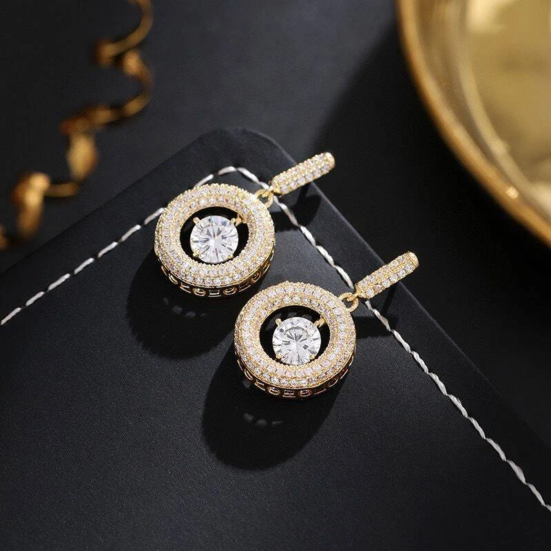 铜合金耳饰 《货号6977》 简约满镶圈圈吊坠