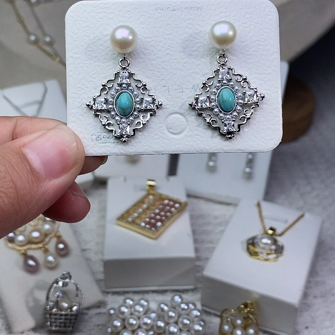 耳饰淡水珍珠银S925镶嵌