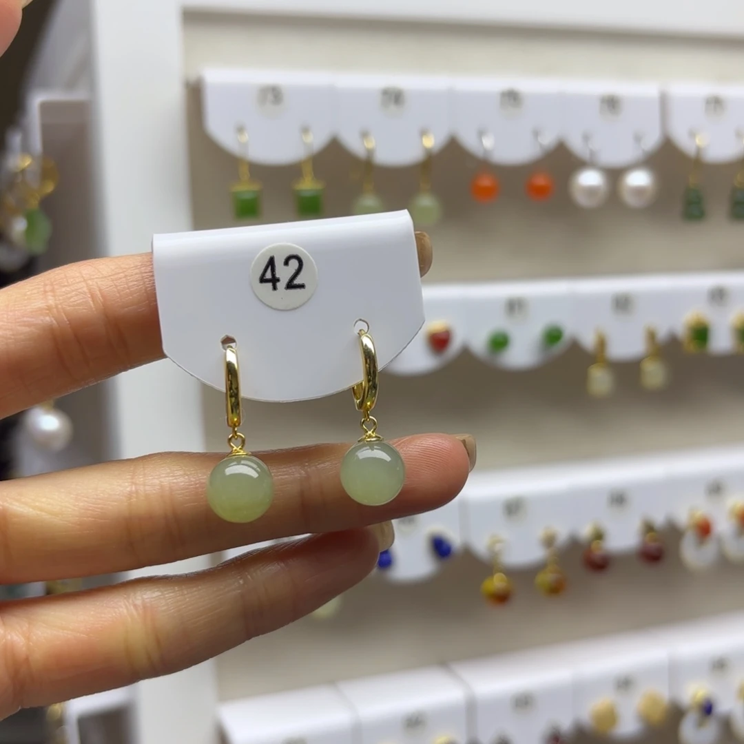 和田玉银S925镶嵌耳饰