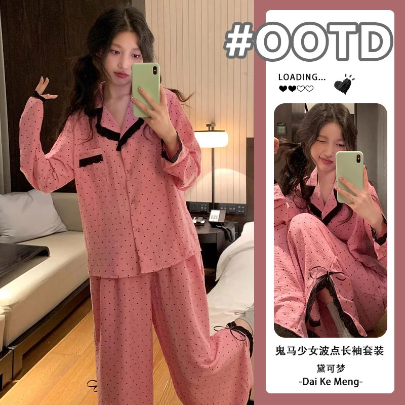 【波点蕾丝边】纯欲少女睡衣女2025新款韩系休闲可外穿家居服两件套