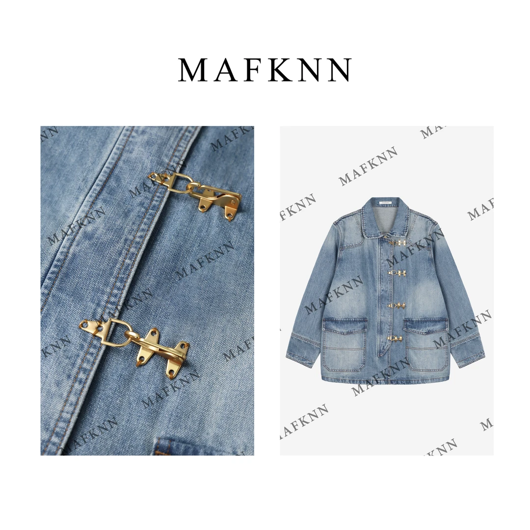 MAFKNN/玛肯时尚休闲简约纯色百搭金扣牛仔外套MK11766