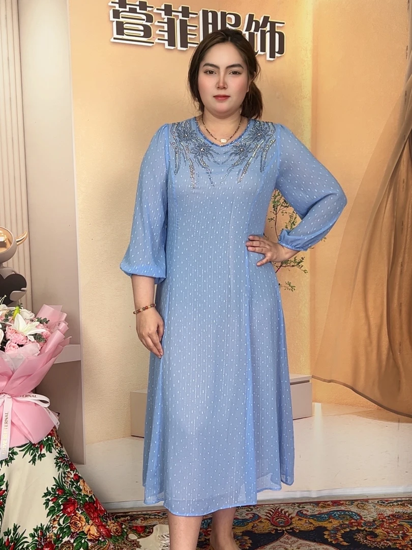 8010V领圆领A字裙宽松腰轻职风连衣裙轻奢夏季绣花提花