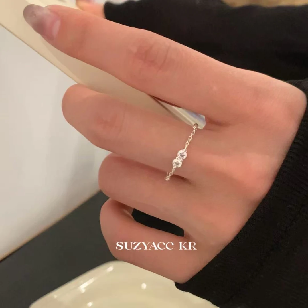 Suzyacc Kr 925银合成锆石戒指 【指尖泪滴】链条锆石戒指DJ0108
